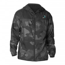 San Jose Sharks Columbia Black Camo Flash Challenger Omni-Shade Full-Zip Hoodie Windbreaker