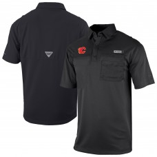 Calgary Flames Columbia Black Flycaster Omni-Wick Pocket Polo