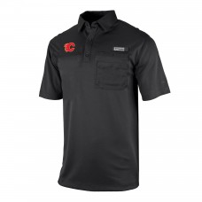 Calgary Flames Columbia Black Flycaster Omni-Wick Pocket Polo