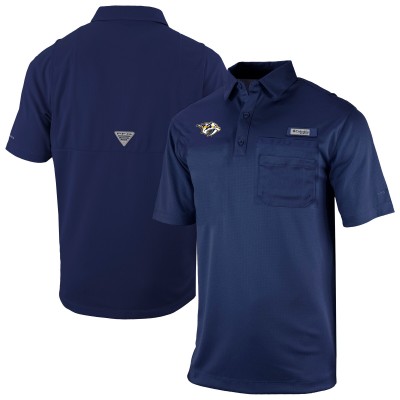 Nashville Predators Columbia Navy Flycaster Omni-Wick Pocket Polo