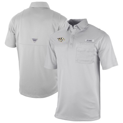 Nashville Predators Columbia Gray Flycaster Omni-Wick Pocket Polo