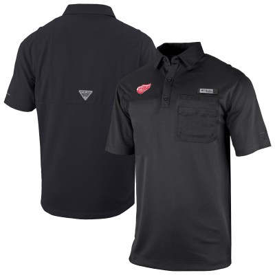 Detroit Red Wings Columbia Black Flycaster Omni-Wick Pocket Polo