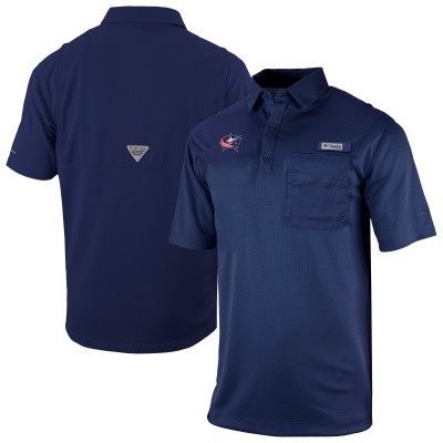 Columbus Blue Jackets Columbia Navy Flycaster Omni-Wick Pocket Polo