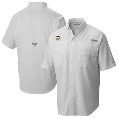 Pittsburgh Penguins Columbia White Tamiami Short Sleeve Omni-Wick Button-Down Shirt