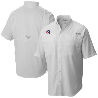 Columbus Blue Jackets Columbia White Tamiami Short Sleeve Omni-Wick Button-Down Shirt