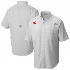 Calgary Flames Columbia White Tamiami Short Sleeve Omni-Wick Button-Down Shirt