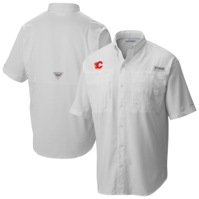 Calgary Flames Columbia White Tamiami Short Sleeve Omni-Wick Button-Down Shirt