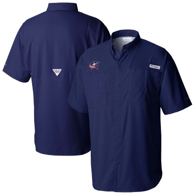 Columbus Blue Jackets Columbia Navy Tamiami Short Sleeve Omni-Wick Button-Down Shirt