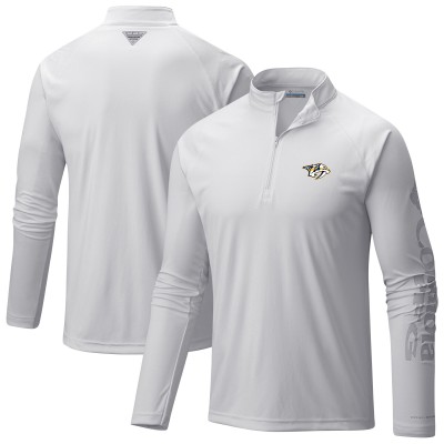 Nashville Predators Columbia White Terminal Tackle Omni-Wick Raglan Quarter-Zip Top
