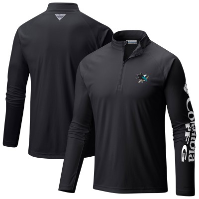 San Jose Sharks Columbia Black Terminal Tackle Omni-Wick Raglan Quarter-Zip Top