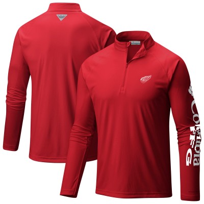 Detroit Red Wings Columbia Red Terminal Tackle Omni-Wick Raglan Quarter-Zip Top