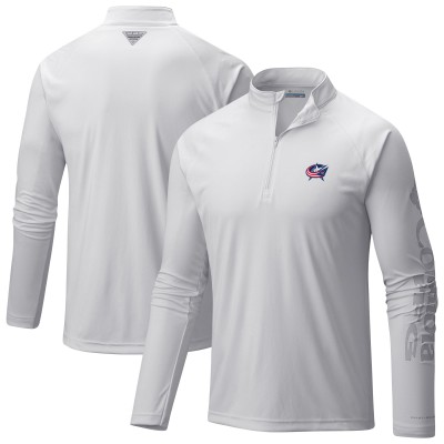Columbus Blue Jackets Columbia White Terminal Tackle Omni-Wick Raglan Quarter-Zip Top