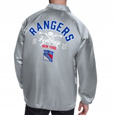 New York Rangers Starter Gray Retro Logo Raglan Coaches Full-Snap Jacket New York Rangers Starter Gray Retro Logo Raglan Coaches Full-Snap Jacket