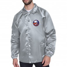 New York Islanders Starter Gray Retro Logo Raglan Coaches Full-Snap Jacket