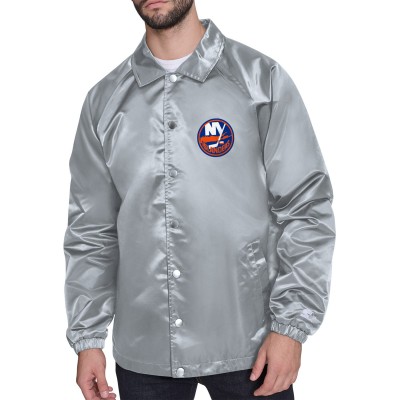 New York Islanders Starter Gray Retro Logo Raglan Coaches Full-Snap Jacket