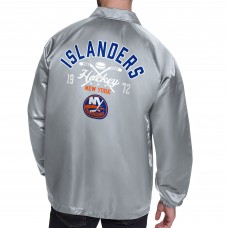 New York Islanders Starter Gray Retro Logo Raglan Coaches Full-Snap Jacket