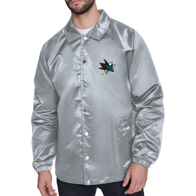 San Jose Sharks Starter Gray Retro Logo Raglan Coaches Full-Snap Jacket