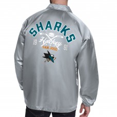 San Jose Sharks Starter Gray Retro Logo Raglan Coaches Full-Snap Jacket San Jose Sharks Starter Gray Retro Logo Raglan Coaches Full-Snap Jacket