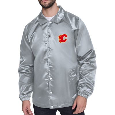 Calgary Flames Starter Gray Retro Logo Raglan Coaches Full-Snap Jacket