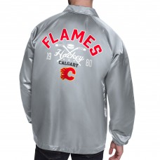 Calgary Flames Starter Gray Retro Logo Raglan Coaches Full-Snap Jacket