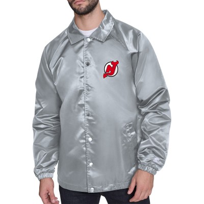 New Jersey Devils Starter Gray Retro Logo Raglan Coaches Full-Snap Jacket