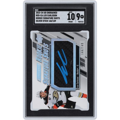 Leo Carlsson Anaheim Ducks Autographed 2023-24 Upper Deck Engrained Silver Stick Rookie Signature Shots #RSS-CA #144/149 SGC Authenticated 9/10 Rookie Card