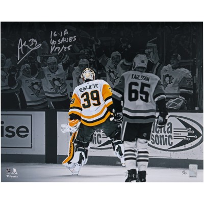 Alex Nedeljkovic Pittsburgh Penguins Autographed Fanatics Authentic 16 x 20 Goalie Goal Celebration Photograph with Multiple Inscriptions - Limited Edition of 25