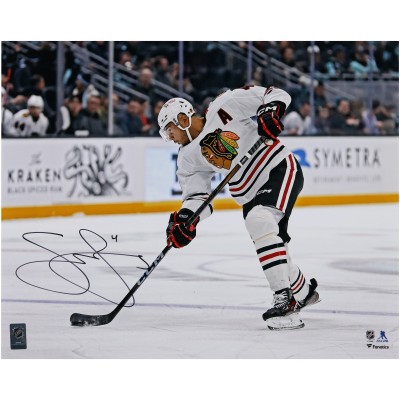 Seth Jones Chicago Blackhawks Autographed Fanatics Authentic 16 x 20 White Jersey Shooting Photograph