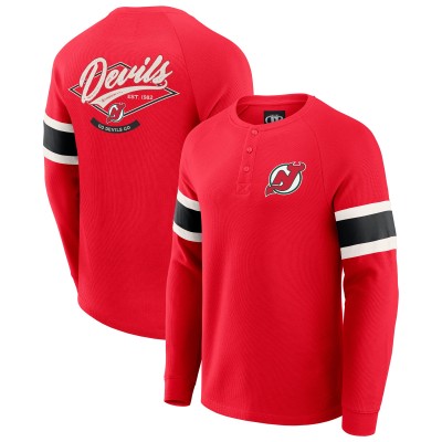 New Jersey Devils Darius Rucker Collection by Fanatics Red Waffle-Knit Raglan Long Sleeve Henley T-Shirt