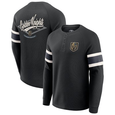 Футболка Vegas Golden Knights Darius Rucker Collection by Fanatics Black Waffle-Knit Raglan Long Sleeve Henley