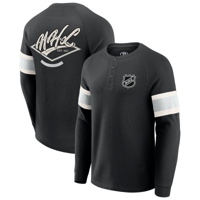 NHL Darius Rucker Collection by Fanatics Black Waffle-Knit Raglan Long Sleeve Henley T-Shirt
