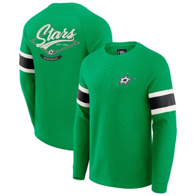 Dallas Stars Darius Rucker Collection by Fanatics Green Waffle-Knit Raglan Long Sleeve Henley T-Shirt