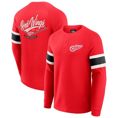Detroit Red Wings Darius Rucker Collection by Fanatics Red Waffle-Knit Raglan Long Sleeve Henley T-Shirt