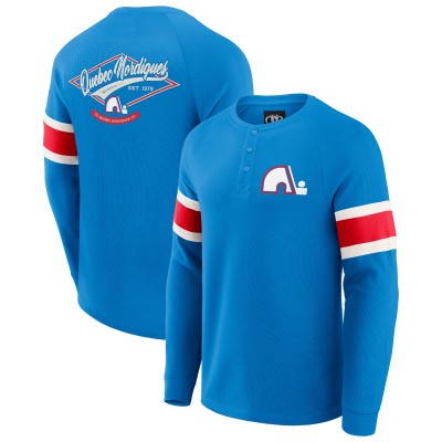 Футболка Quebec Nordiques Darius Rucker Collection by Fanatics Blue Waffle-Knit Raglan Long Sleeve Henley