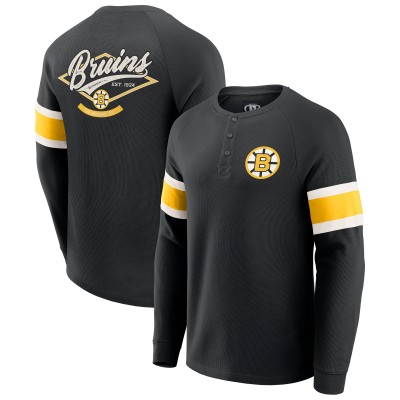 Boston Bruins Darius Rucker Collection by Fanatics Black Waffle-Knit Raglan Long Sleeve Henley T-Shirt