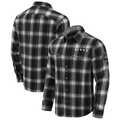 Los Angeles Kings Darius Rucker Collection by Fanatics Black Flannel Plaid Full-Snap Shirt