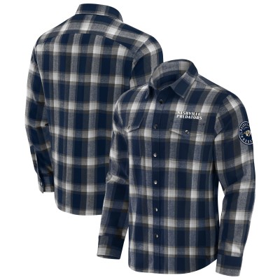 Nashville Predators Darius Rucker Collection by Fanatics Navy Flannel Plaid Full-Snap Shirt