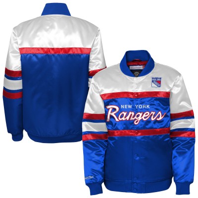 Подростковая New York Rangers Mitchell & Ness Blue Satin Raglan Full-Snap Jacket