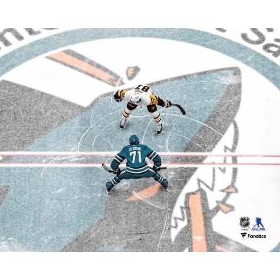 Macklin Celebrini San Jose Sharks vs. Sidney Crosby Pittsburgh Penguins Unsigned Fanatics Authentic Faceoff Photograph