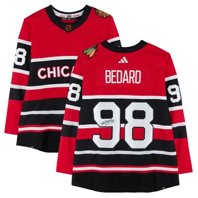 Игровая джерси Connor Bedard Chicago Blackhawks Autographed Fanatics Authentic Reverse Retro adidas Authentic