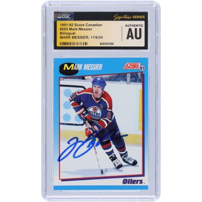 Mark Messier Edmonton Oilers Autographed 1991-92 Score Canadian Bilingual #505 CGC Fanatics Witnessed Authenticated Card