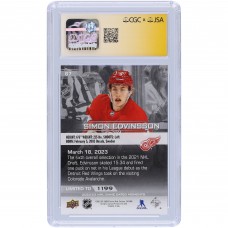 Simon Edvinsson Detroit Red Wings Autographed 2022-23 Upper Deck Game Dated Moments Makes NHL Debut As Red Wings Battle Avalanche #67 #/1199 CGC Fanatics Witnessed Authenticated Auto 10 Rookie Card