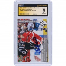 Simon Edvinsson Detroit Red Wings Autographed 2022-23 Upper Deck Game Dated Moments Makes NHL Debut As Red Wings Battle Avalanche #67 #/1199 CGC Fanatics Witnessed Authenticated 9/10 Rookie Card