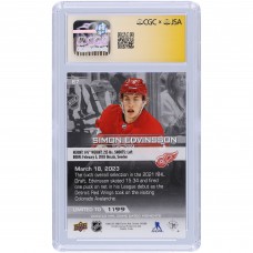 Simon Edvinsson Detroit Red Wings Autographed 2022-23 Upper Deck Game Dated Moments Makes NHL Debut As Red Wings Battle Avalanche #67 #/1199 CGC Fanatics Witnessed Authenticated 9/10 Rookie Card