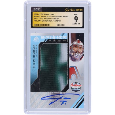 Philipp Grubauer Colorado Avalanche Autographed 2021-22 Upper Deck SP Game Used 2 Color Banner Year Lake Tahoe Games Relics #BYLT-PG CGC Fanatics Witnessed Authenticated 9/10 Card