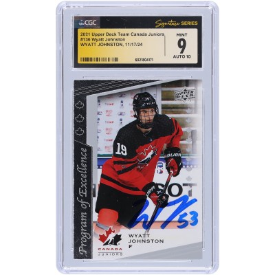 Wyatt Johnston Dallas Stars Autographed 2021 Upper Deck Team Canada Juniors #136 CGC Fanatics Witnessed Authenticated 9/10 Rookie Card