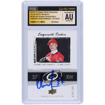 Andrei Svechnikov Carolina Hurricanes Autographed 2018-19 Upper Deck Exquisite Collection 03-04 Retro Rookies #03R-AS #/225 CGC Fanatics Witnessed Authenticated Auto 10 Rookie Card