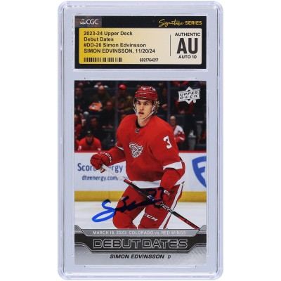 Simon Edvinsson Detroit Red Wings Autographed 2023-24 Upper Deck Series 1 Debut Dates #DD-20 CGC Fanatics Witnessed Authenticated Auto 10 Rookie Card