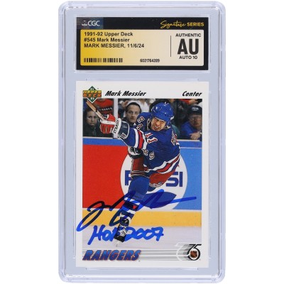 Mark Messier New York Rangers Autographed 1991-92 Upper Deck #545 CGC Fanatics Witnessed Authenticated Auto 10 Card with HOF 2007 Inscription