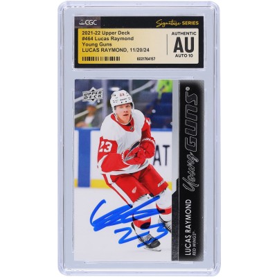 Lucas Raymond Detroit Red Wings Autographed 2021-22 Upper Deck Series 2 Young Guns #464 CGC Fanatics Witnessed Authenticated Auto 10 Rookie Card